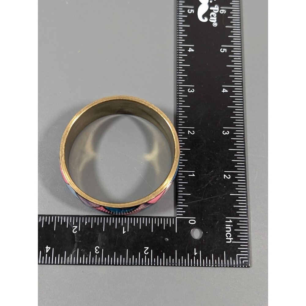 Vintage Brass Blue Pink Triangle Inlay Bangle Bracelet Tribal Boho small - Picture 8 of 9